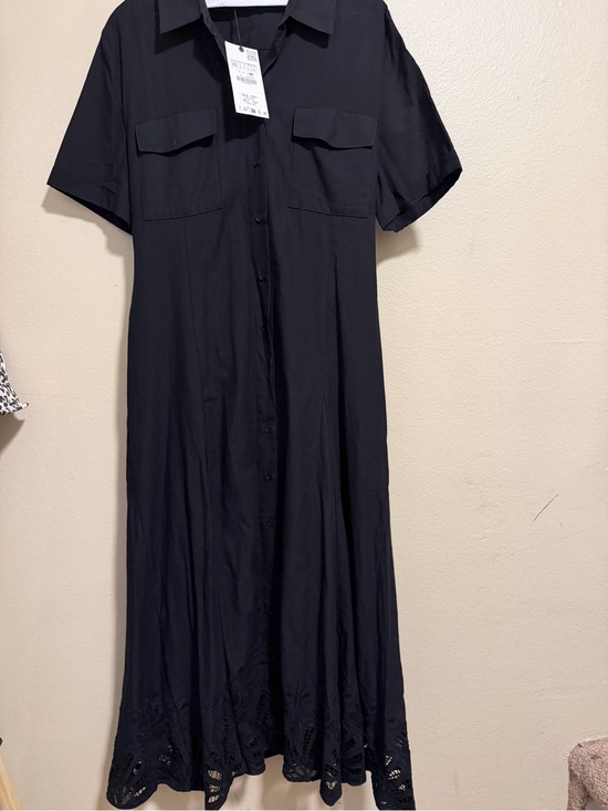 Zara Dresses & Skirts - Zara Black Short-Sleeve Button-Front Maxi Dress with Eyelet Hem